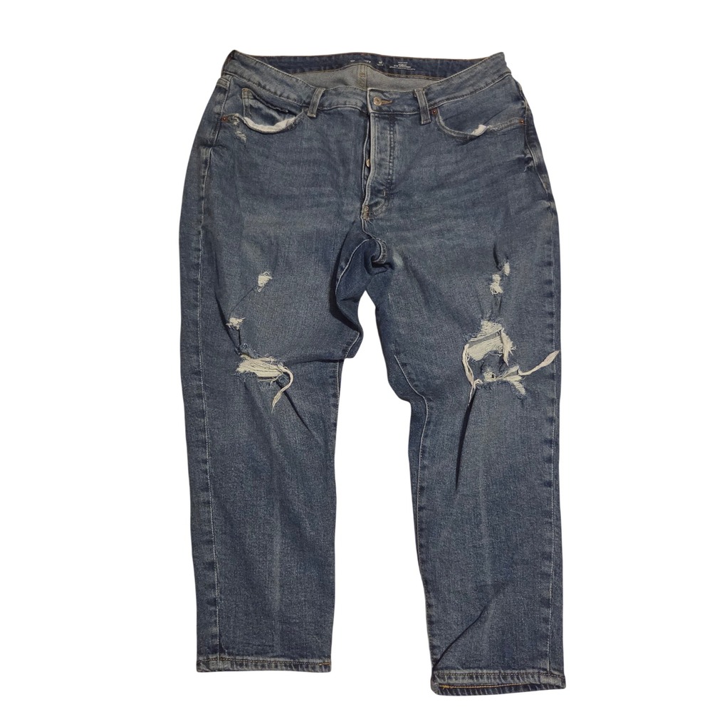Old Navy High-Rise Curvy O.G. Straight Distressed Jeans Womens 16 Petite Blue